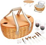 STBoo Picnic Basket for 2 - Wicker Picnic Set with Wine Table | Willow Basket Kit with Insulated Cooler Bag for Camping, Outdoor, Christmas, Party(Beige)