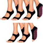 Tucketts Allegro Toeless Pilates Socks with Grips for Women, Non-Slip Open-Toe Grip Socks for Yoga, Barre, Dance, Reformer, Home - Moisture-Wicking, S/M, Size 6-9 - Black - 5 Pairs