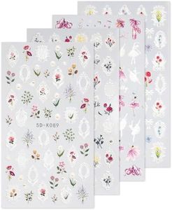 HAIIDOAK Baroque Style Floral 5D Embossed Nail Art Stickers, Colorful Flower Decals Nail Art Design Self-Adhesive Nail Supplies for Women Manicure Decoration