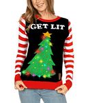 Tipsy Elves Women's Light Up Christmas Sweater - Black Lit Funny Ugly Christmas Sweater Female: Small