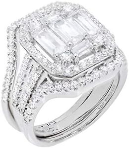 4Ct 925 Sterling Silver Cubic Zirconia 3 Pieces Baguette Cut Wedding Ring Set CZ Engagement Ring for Women Size 5-10