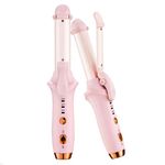 Mini Curling Wand Travel Cordless Hair Curler, 1 in/ 25mm Portable Curling Tongs with 3 Temperature Heating, Ceramic Coating Straightener and Curling Iron for Short Hair (Pink)