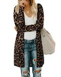 OUGES Cardigan for Women 2024 Long Knit Leopard Print Open Front Cardigan Lightweight Cardigan Shirt(Leopard01,L)