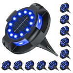 Solar Pathway Lights Outdoor 12 Packs, Bright Blue 16 LEDs Solar Ground Lights Walkway Lights with Side Lights, Waterproof Solar Deck Lights for Yard Walkway Garden Poolside Driveway Decorations