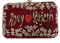 Personalized/Customized stylish Velvet Hand Embriodery Clutch for Women,Girls. Red