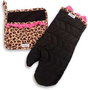 Lynnee Oven Mitt & Pot Holder Set – Heat Resistant Cotton Kitchen Gloves, Cute & Protective Cooking Accessories (Leopard)