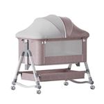 Jaoul 4 in 1 Baby Bassinet Bedside Sleeper Baby Crib, Adjustable Cosleeper for Baby, Easy Folding Portable Baby Bed Rocking Bassinets with Comfy Mattress Mosquito Net Storage for Infant Newborn Khaki