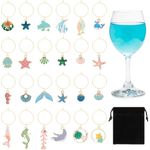 SANNIX Wine Glass Charms, 24pcs Ocean Wine Glass Charms for Stem Glasses, Wine Glass Markers Wine Charms for Wine Party Decorations