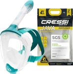 CRESSI Java Full Face Mask Clear/Aquamarine S/M-Full Face Compact Fit Snorkel Mask, Ultra Clear Anti Fog Lens, 100% Silicone, Snorkel Dry with Safety Valves, Transparent/Aquamarine, S/M