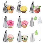 Flower Piping Nozzles Set, 10 Pcs Rose Piping Nozzles Flower Frosting Nozzles Flower Rose Petal Piping Tips Stainless Steel Piping Nozzles Kit for DIY Cupcakes Dessert