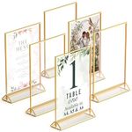 Gold Picture Frames Double Sided - 6 Pack - A5 Acrylic Gold Table Number Holders, Clear Easel Table Stands for Signs, Gold Frames for Wedding Table Numbers, Menu Holder, Gold Photo Frame (A5 (6 Pack))