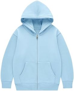 Flygo Unisex Boys Girls Hoodie Sweatshirt Full Zip Up Casual Long Sleeve Solid Jacket Kids Lightweight Outwear with Pockets(Blue-M)