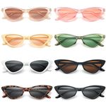 Unning 8 Pack Small Retro Cat Eye Sunglasses Vintage Narrow Cateye Sunglasses Neon Skinny Party Glasses Bulk for Women