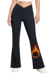 BALEAF Women's Fleece Lined Pants Thermal Warm Winter Flare Leggings Bootcut Yoga Pants Crossover with Pockets Black 29" L