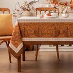 Romanstile Fall Rectangle Tablecloth 60 x 102 Inch, Thanksgiving Autumn Harvest Pumpkin Table Cloth, Stain Resistant Washable Table Cover for Dining, Party, Holiday Decor - Orange and Beige