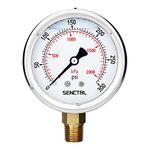 SENCTRL 0-300 Psi Glycerin Liquid Filled Pressure Gauge, 2.5" Dial Size, 1/4" NPT Lower Mount, Stainless Steel Case, for Propane Nitrogen Air Co2 Gas Water Oil Hydraulic Pressure Test