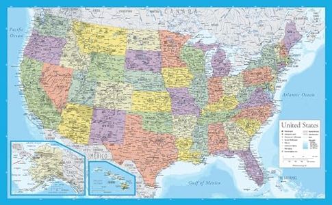 Laminated United States Map Poster - US Map Wall Chart - Made in the USA - [Light Blue]