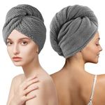 MaopaoBeauty 2 PCS Microfiber Hair Drying Towel for Women Quick Dry Hair - Super Absorbent Hair Towels with Double Buttons Design to Dry Hair Quickly(2pcs Gray)