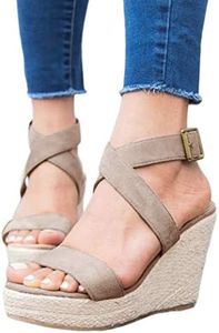 Coutgo Womens Cross Strap Wedge Sandals Espadrille Platform Slingback Ankle Strap Open Toe Summer Casual Sandal