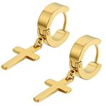 Flongo women’s and men’s earring, cross shape, fashion style silver steel, for Christmas, Valentine's Day gold