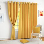 Story@Home Blackout Door Curtains 7 Feet Long Set of 4 Room Darkening Plain Print Opaque Room Darkening Curtain for Living Rooms, Bedrooms, Halls, 116 x 215 cm, Mustard, 100% Opacity