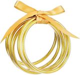 Alphatool Glitter Jelly Bangles Bracelets for Women - Soft Silicone Glitter Filled Bracelet, Bowknot Sparkling Fashion Bangles for Ladies, Girls Lightweight Cute (5 Pack, Gold)