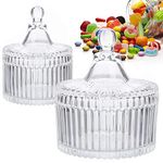 TULEBOLIAN 2 Glass Sugar Jars with Lid, Transparent Storage Jars, Candies, Fruits and Vegetables, Ornament Jars, Suitable for Kitchen, Living Room, Bedroom (Small+Large)