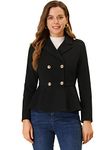 Allegra K Women's Elegant Lapel Collar Button Blazer Long Sleeve Ruffle Hem Work Short Coat Black 8