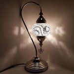 World Home Living Turkish Table Lamp Silver/Chrome Desk Light Glass Mosaic CE and UK Certified (White - A)