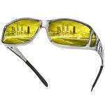 Wrap Around Night Vision Glasses Anti Glare, Day & Night Driving Polarized Sunglasses Fit Over Prescription Glasses (Night Vision/Light Grey), Night Vision / Light Grey, One Size Fits Most