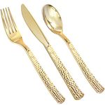 360pcs Plastic Gold Silverware, Plastic Gold Cutlery, Disposable Gold Flatware,Elegant Plastic durable Cutlery, 120 Gold Knives, 120 Gold Forks, 120 Gold Spoons, Enjoylife (Gold 360)