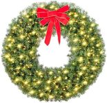 Yaheetech 48in Large Artificial Christmas Wreath, Pre-lit Holiday Accent Decoration with Red Bow, 200 LED Lights & 720 PVC Tips, Metal Structure for Door Wall & Mantel