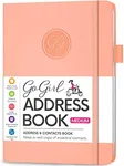 GoGirl Address Book – Telephone and Address Book with Alphabetic Tabs for Safely Storing Contacts, Medium-Sized (5.0″ x 7.5″) PU Leather Hardcover – Peach Pink