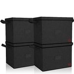 DOUBLE R BAGS Large-Capacity Foldable Storage Bin Box with Lid Cover and Handle Room Organizer for Clothes Toys, blanket, Books, Bedroom, Nursery Closet and Other Supplies (Black, 4)