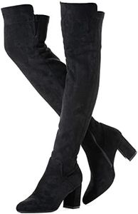 N.N.G Womens Over The Knee Boots Winter Suede Pointed Toe Chuck Heel Comfy Elastic Opening, Black/3 Inch Heel, 6.5