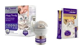 Feliway Optimum diffuser & 30 day refill & Happy Snack Delicious Relaxing Chicken Flavour Treat for Cats