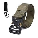 EUPSIIU Military Tactical Belt for Men Women Quick Release Adjustable Nylon Work Belt with Heavy Duty Buckle, Breathable Outdoors Belt Hiking Belt for Working, No Holes Belt with Key Chain (Green)