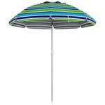 Outsunny 6ft Portable Beach Umbrella with Sand Anchor, Height Adjustable Patio Umbrella with Tilt, Air Vent, Carry Bag, UPF 40+ UV Protection, Multicolour