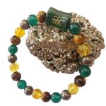 BLESSING CRYSTAL Green Jade Zibu Symbol Money Bracelet, 8 mm Abundance Bracelet With Zibu Coin Charm Green Jade, Citrine, Pyrite Stone Gift For All