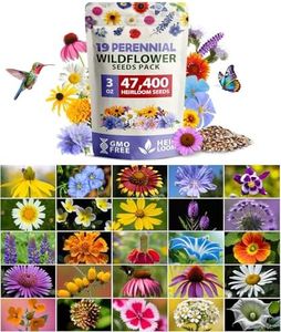 90,000 Wildflower Seeds - 3oz Pure Wild Flower Seed Pack - 25 Variety - Perennial Flower Seeds for Attracting Birds & Butterflies - Open Pollinated, Flower Garden Seeds for Planting Outdoors