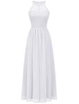 Wedtrend Halter Floral Lace Long Chiffon Bridesmaid Cocktail Party Dress WT0201WhiteM