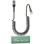 Coiled iPhone Lightning Cable Apple Carplay Cable MFi Certified, Retractable Apple Car Play Cord with Data Sync and LED, Short Coiled iPhone Charger Cable for iPhone/Pad/Pod, Black