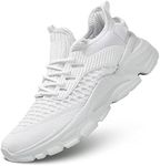 Srenket Men's Running Shoes Non Slip Shoes Breathable Lightweight Fashion Sneakers Slip Resistant Athletic Sports Walking Gym Work Shoes, White, 9.5