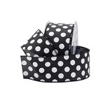 Royal Imports Polka Dot Ribbon, 2.5" (#40) Christmas Ribbon Circle Design for Floral, Craft, Holiday Decoration, 25 Yard Roll (75 FT Spool) - Black/White