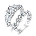 JewelryPalace Love Heart Princess Cut 3 Stones Engagement Rings for Her, Infinity Knot 14K Gold 925 Sterling Silver Promise Ring for Women, Bow Cubic Zirconia Anniversary Wedding Band Bridal Sets L