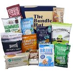 Vegan Snacks Hamper Gift Box from The Bundle Hut - Includes 12 Different Vegan Snacks - Yorkshire Flapjack, Olly's Olives, Peter's Yard Sourdough Bites, Cookies & more - Vegan Gifts for Women & Men