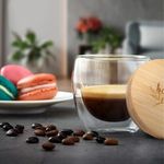 Krival Double Walled Glass Coffee Cups with Wooden Lids | Insulated Travel Coffee Mugs Clear Coffee Tumblers for Hot and Cold Beverages as Coffee, Iced-Coffee, Tea and Iced-Tea (250 ML, 1, Count)