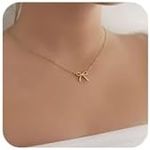 CAROVO Gold Bow Necklace 14K Dainty Choker Necklace Chunky Cute Bow Pendant Necklace Jewelry Gift for Women