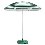 Harbour Housewares 1x Green Stripe 1.8m Metal Beach Parasol with Green Base - Portable Outdoor Garden Patio Umbrella Sun Shade