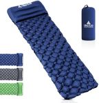 HIKENTURE Ultralight Sleeping Mat with Pillow, Inflatable Camping Mat Pad Lightweight & Compact, Camp Air Mattress Roll Mat Waterproof, for Outdoor Travel Hiking Backpacking, Dark Blue